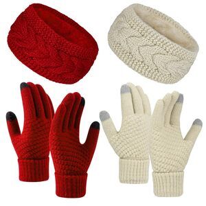 6456 4pcs Touchscreen Glovess Winter Headbands For Women, Touch Screen Winter